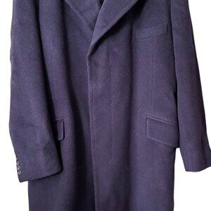 Crombie Mens Wool Overcoat With Velvet Collar Navy Blue
